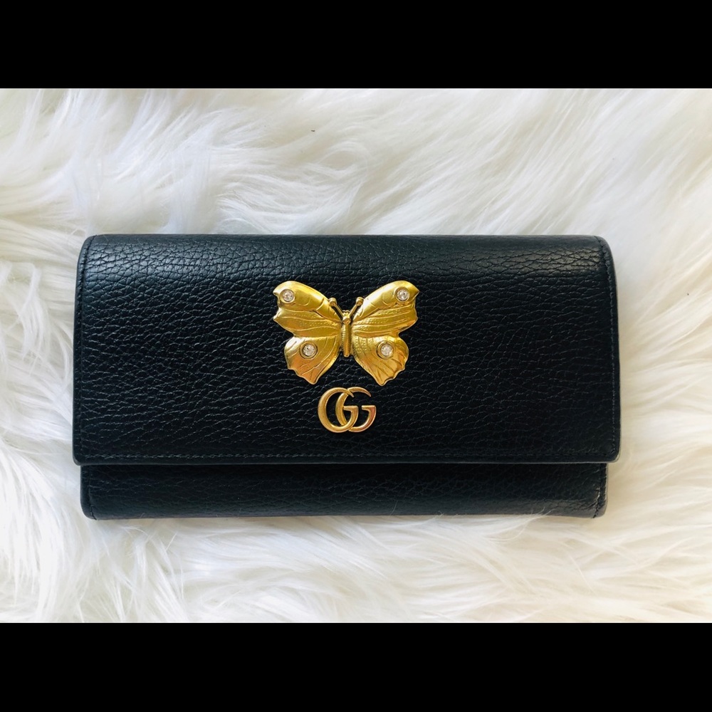 Gucci ✨ Leather Continental Wallet with Butterfly